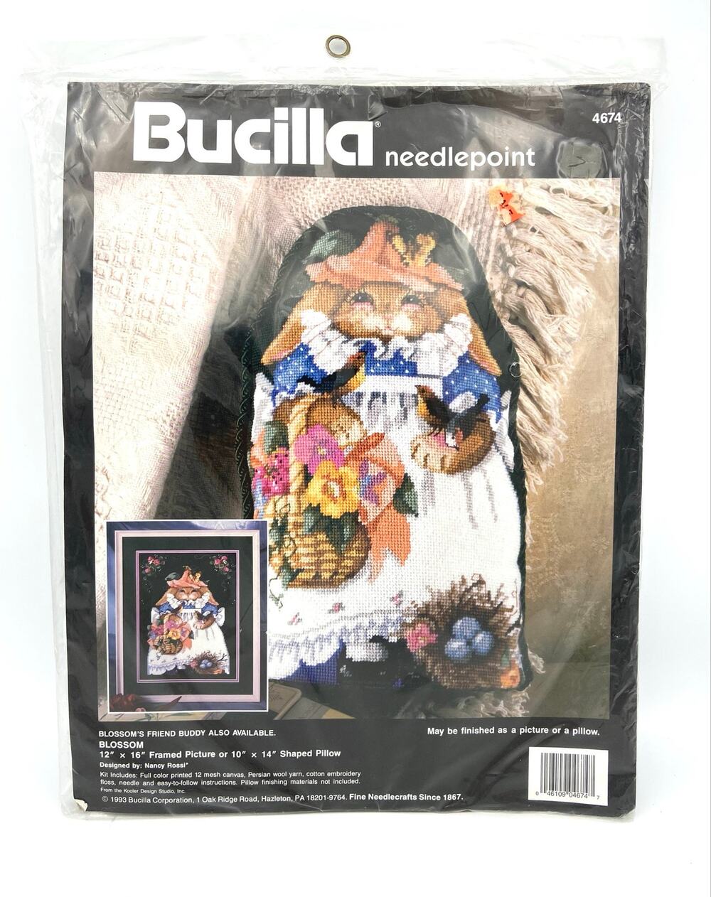 Vintage Bucilla Rabbit Needlepoint Blossom 4674 Bunny Makes Pillow or Picture